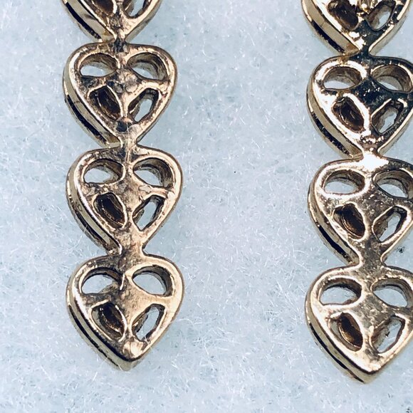 Heart dangling gold hook erring 4 stones in each heart shine 1 1/4" long READ - Picture 5 of 7
